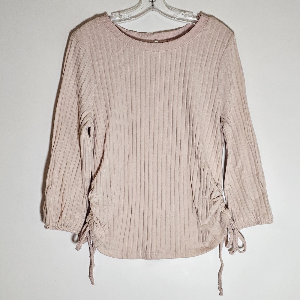 Como Blu Sweater Womens Large Pink Ruched Side Tie Ribbed Knit Long Sleeve Soft